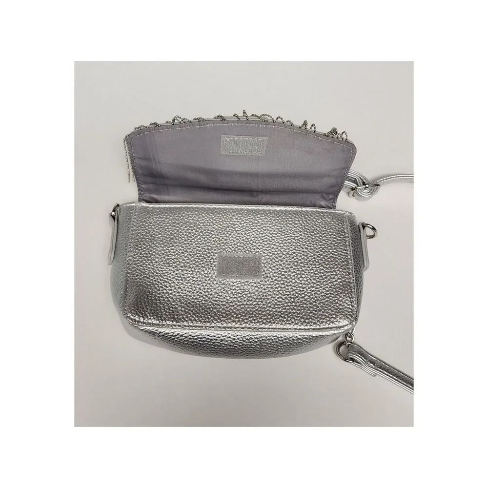 Justice Girls Silver Studded Crossbody Purse Bag With Adjustable Chain Strap